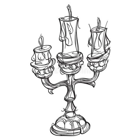 Candlestick on three candles. Vintage household items. Cartoon drawing for gaming mobile applications. Illustration for. Coloring royalty free illustration Candle Art Drawing, Coloring Illustration, Candles Vintage, Metal Drawing, Icon Game, Candle Drawing, Candle Tattoo, Three Candles, English Vocab