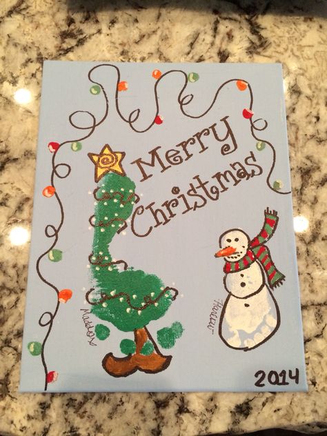 Footprint art • Christmas Tree • Snowman • Merry Christmas •Brother & Sister Footprint Crafts For Kids, Christmas Footprint Crafts, Handprint And Footprint Crafts, Fun Christmas Crafts For Kids, Baby Christmas Crafts, Christmas Handprint, Handprint Christmas, Christmas Crafts For Toddlers, Footprint Crafts