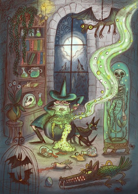 Wizard potion by Freya Hartas Mad Wizard, Potions Book, Wizard Magic, Magic Potions, Slice Of Pizza, Halloween 3, Inspirational Illustration, Kids Art Class, Fairytale Art