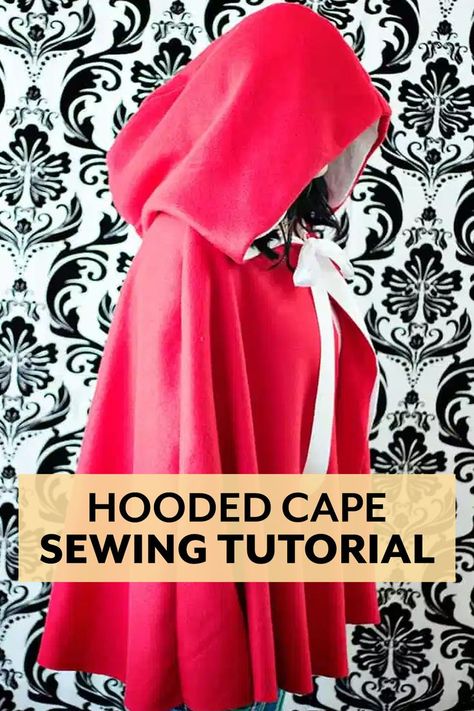 Oversized Hood Pattern Sewing Free, How To Make A Hooded Cape, Short Hooded Cape, Short Hooded Cape Pattern, Easy Sew Halloween Costumes, Hooded Capelet Pattern Sewing, Witch Cape Diy, Diy Hooded Cape, Capelet Pattern Sewing