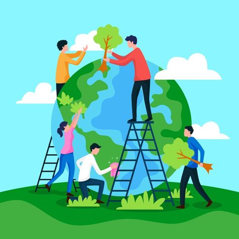 Save the planet  people restoring the ea... | Free Vector #Freepik #freevector #green People Drawing Ideas, Sharing The Planet, Environmental Poster, Pro Planet, Ecology Art, Environmental Posters, Planet Drawing, Earth Poster, Wildlife Day