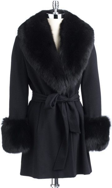 Long Coats For Women, Girls Fur Coat, Black Fox, Black Wool Coat, Long Coats, Long Coat Women, Belted Coat, 1920s Fashion, Fur Collar