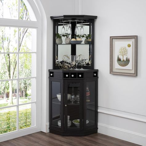 PRICES MAY VARY. 【SLEEK & GOOD USE】Home Source corner bar cabinet with storage, a sleek and versatile addition to your home that combines functionality, style, and efficiency. If you're looking to create a sophisticated and organized space for your beverages and home bar accessories, this bar cabinets for home is a perfect solution. 【SPACE SAVING】Designed with a space-saving concept in mind, the Home Source wine cabinet is specifically crafted to fit seamlessly into any corner of your living roo Corner Liquor Cabinet, Hor Dourves, Corner Bar Cabinet, Coin Bar, Built In Wine Rack, Home Bar Cabinet, Corner Bar, Bar Unit, Stemware Rack