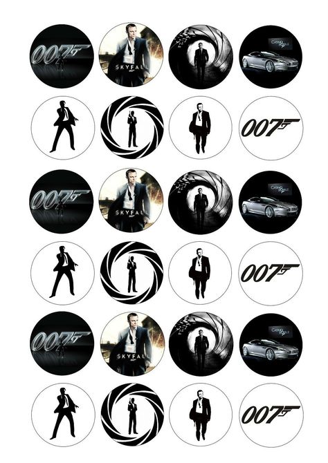 James Bond Cupcakes, Retro Cake, James Bond Party, Icing Cake, Edible Icing Sheets, Potato Starch, Icing Sheets, Edible Ink, Ink In Water