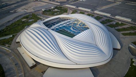 Discover the stadiums of FIFA World Cup Qatar 2022 Al Janoub Stadium, Real Time Travel, Qatar Football, Zaha Hadid Architecture, First World Cup, Match Of The Day, World Cup Qatar, Digital Light, Parametric Architecture