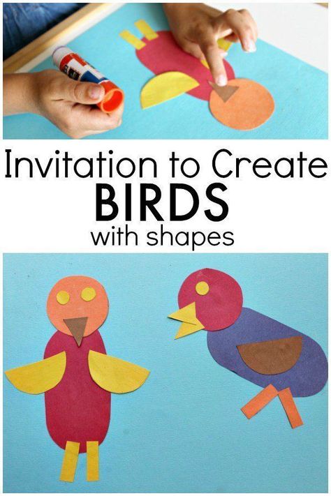 Learn about 2D shapes and making new things with shapes as you create bird art with preschoolers and kindergarteners. Terrific math activity for your preschool bird theme Bird Theme Preschool, Bird Crafts Preschool, Bird Craft, Pets Preschool Theme, Winter Kindergarten, Shapes Preschool, Spring Preschool, 2d Shapes, Theme Activity