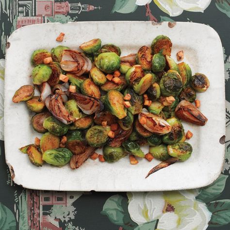 Brussels Sprouts with Shallots and Salt Pork Recipe | Epicurious Shallot Recipes, Best Thanksgiving Recipes, Salt Pork, Sprout Recipes, Brussels Sprouts Recipe, Thanksgiving Sides, Thanksgiving Side Dishes, Vegetable Sides, Brussels Sprouts