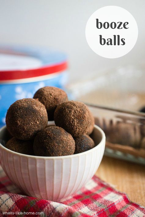 Booze Balls - Smells Like Home Booze Balls, Chocolate Pecans, Bourbon Balls, Chocolate Wafer Cookies, Rum Balls, Dessert Recipies, Boozy Desserts, Sweet Bakery, Chocolate Wafers