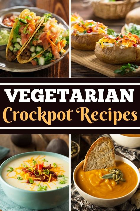 These easy vegetarian Crockpot recipes are perfect for busy days! From mac and cheese to soups to tacos, vegetarians will flip for these dishes. Vegetarian Recipes In Crockpot, Crockpot Recipes Without Meat, Vegetarian Crockpot Dump Meals, Savory Crockpot Recipes, Crockpot Meals Vegetarian, Crock Pot Vegetarian Recipes, Thick Potato Soup, Vegetarian Crockpot Meals, Easy Vegetarian Crockpot