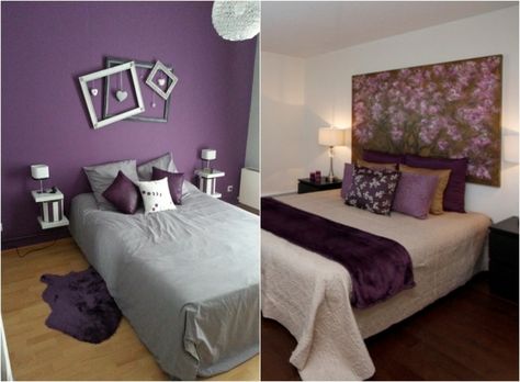 peinture et décoration murale aubergine dans la chambre adulte Dark Purple Wallpaper, Purple Bedrooms, Purple Wallpaper, Violet, Bedroom, Bed, Purple, For Sale, Furniture