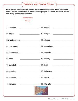 Worksheet | Common and Proper Nouns | Students will identify common and proper nouns in this grammar Worksheets. Special Names Worksheet For Grade 1, Second Grade English, Proper Nouns Activity, Common Nouns Worksheet, Common Noun, Proper Nouns Worksheet, English Subject, Punctuation Worksheets, Part Of Speech Noun