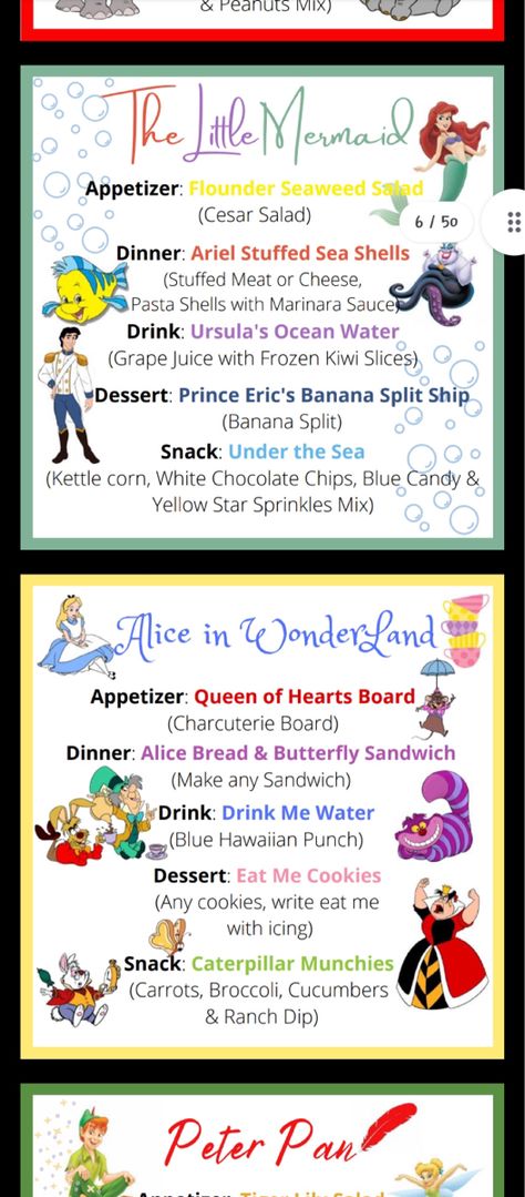 Disney Movies With Food, Elf Dinner Menu Ideas, Disney Themed Food Snacks, Disney Themed Movie Night Snacks, Movie Themed Dinners Ideas, Themed Nights For Dinner, Family Themed Dinner Ideas, Elemental Movie Night Ideas, Disney Food Recipes Dinner