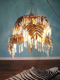 Vintage HOLLYWOOD REGENCY Gold Gilt PALM Leaf Crystal Chandelier Regency Bedroom, Hollywood Regency Bedroom, Fabulous 50s, Bamboo Chandelier, Hollywood Regency Decor, Tree Lamp, Lantern Post, Lamp Ceiling, Crystal Chandeliers