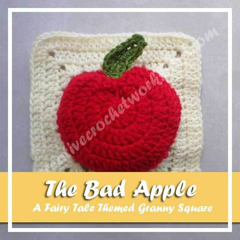 THE BAD APPLE |FAIRY TALE THEME GRANNY SQUARES|CREATIVE ICROCHET WORKSHOP Apple Granny Square, Crochet Teacher Gifts, Apple Square, Crochet Workshop, Crochet Apple, American Crochet, Irish Crochet Motifs, Patterns Simple, Heart Crochet