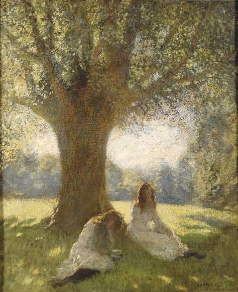 The Spreading Tree, George Clausen George Clausen, Under A Tree, English Art, English Artists, Art Masters, British Artist, The Grass, Painting Illustration, Cottage Decor