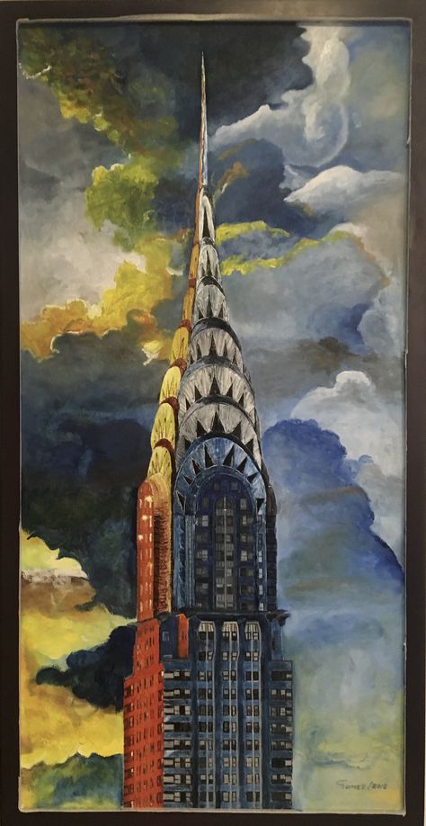 Empire State Building Painting, Nyc Lockscreen, Skyscraper Painting, Art Deco Pictures, Building Sketch, Palm Tree Art, Building Painting, Gothic Cathedrals, Art Deco Illustration