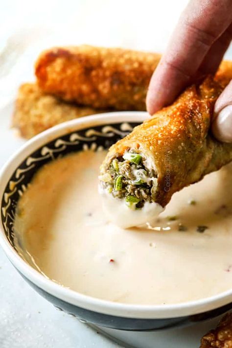 Steak Egg Rolls, Egg Roll Dipping Sauce, Egg Roll Sauce, Philly Cheesesteak Egg Rolls, Egg Roll Ingredients, Easy Dipping Sauce, Homemade Egg Rolls, Comfort Soup Recipes, Dipping Sauces Recipes