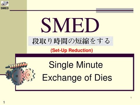 SMED. (Set-Up Reduction). Single Minute Exchange of Dies. 1. Overview- What, Why, Where, How, Who. 	 In this presentation we will discuss the following questions and learn how to use SMED for continuous improvement. Through a “Kaizen Event ”-(Change for the Better) we will improve. Kaizen Event, Change For The Better, Tool Board, Continuous Improvement, Time Blocking, Increase Flexibility, New Times, Change Is Good, Set Up