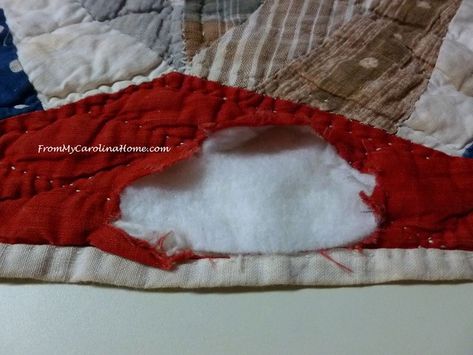 Quilt Repair by Hand Vintage Quilt Repair, Repairing Old Quilts, How To Repair An Old Quilt, Quilt Repair, Hand Pieced Quilts, Patch Hole, Quilt Tips, Invisible Stitch, Aurifil Thread