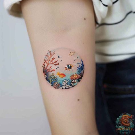 Exploring the Depths: The Fascinating World of Marine Life Tattoos: 121 Designs - inktat2.com Marine Life Tattoos For Women, Sea Anemone Tattoo, Coral Tattoo Reef, Sea Sleeve Tattoo, Under Water Tattoo, Under The Sea Tattoo, Sealife Tattoos, Marine Life Tattoo, Reef Tattoo