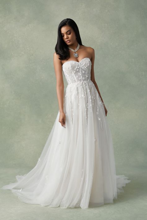 Justin Alexander - Style 88310: Beaded Strapless Tulle A-Line Dress with 3D Flowers Convertible Wedding Dresses, Justin Alexander Bridal, Justin Alexander Wedding Dress, Maui Wowie, Illusion Wedding Dress, Inspiration Dress, Justin Alexander, Wedding Dress Train, Sweetheart Wedding Dress