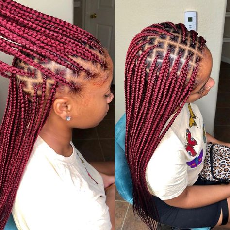 All Red Knotless Braids, Small Knotless Box Braids With Curls And Color, Small Red Box Braids, Knotless Box Braids Medium Color Red, Burgundy Small Knotless Braids, Red Knotless Box Braids Small, Wine Braids Hairstyles, Braid Colors For Black Women, Red Small Knotless Braids