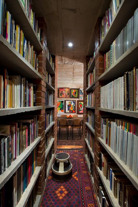 African Homes, South African Homes, Brick Paneling, African Crafts, Library Wall, Reading Library, Modern Library, Concrete Roof, Reading Nooks