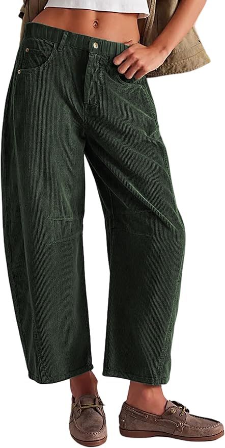 Womens Green Cargo Corduroy Pants - Fall Outfit - Aesthetic Fall Outfits  - corduroy pants Barrel Pants, Cord Pants, Corduroy Pants Women, Barrel Jeans, Cord Trousers, Cords Pants, Articles Of Clothing, Cropped Wide Leg Jeans, Baggy Trousers