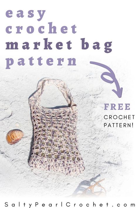 This easy crochet market bag pattern makes a fun crochet project for beginners. The simple geometric lace works up in a breeze, and you'll want to make more than one! Grab this free crochet market bag pattern from Salty Pearl Crochet. Easy Crochet Market Bag, Free Crochet Market Bag, Crochet Market Bags, Market Bag Crochet, Pearl Crochet, Festival Crochet, One Skein Crochet, Crochet Market, Foundation Single Crochet