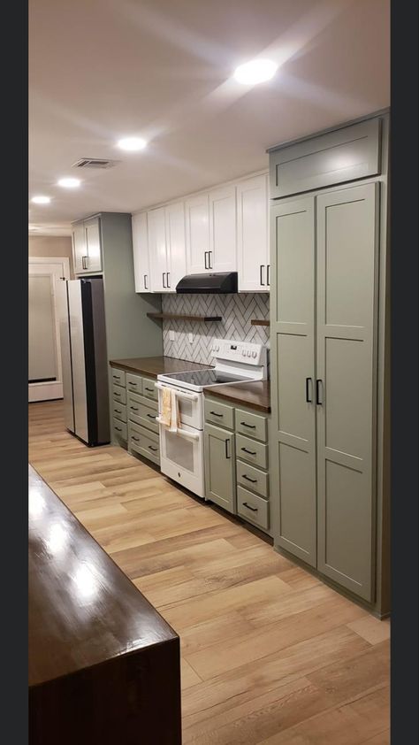 Evergreen Fog Kitchen Cabinets, Kitchen Cabinets Gold Hardware, Evergreen Fog Kitchen, Sw Evergreen Fog, Cabinets Gold Hardware, Sherwin Williams Evergreen Fog, Evergreen Fog, Kitchen Cabinet Inspiration, Farmhouse Kitchen Inspiration