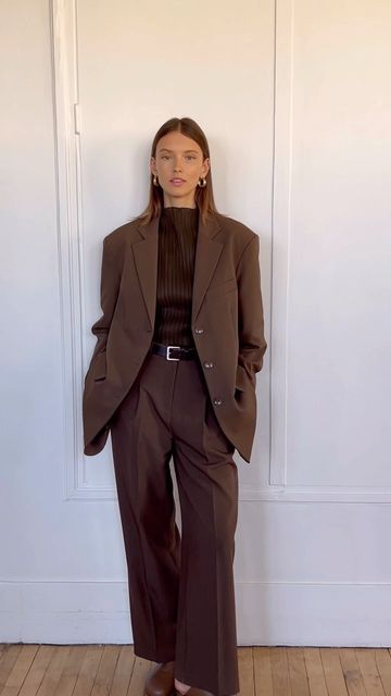 Women In Brown Suit, Brown Suit Trousers Women, Womens Brown Trousers Outfit, Brown Costumes Women, Brown Trousers Outfit Women Winter, Brown Pantsuits For Women, Brown Pant Suit Womens, Brown Woman Suit, Matching Blazer And Pants