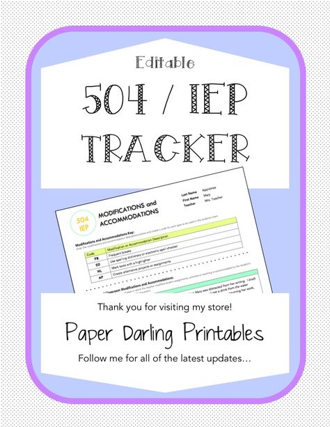 504 Accommodations, Classroom Accommodations, Spelling Dictionary, Behavior Tracker, 504 Plan, Iep Meetings, Teacher Toolkit, Tpt Seller, School Psychologist