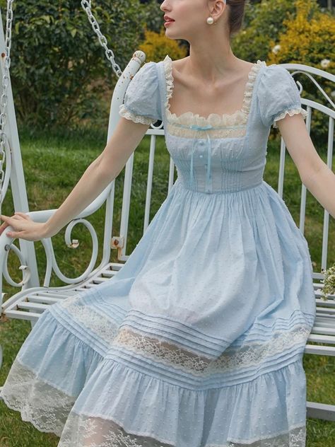 Blue Elegant Vintage Fairy Dress Women Lace Ruffles Princess Midi Dress Female 2023 Summer Spuare Neck Korean Sweet Party Dress - AliExpress Princess Dress Aesthetic, Long Evening Dresses Elegant, Princess Dress Fairytale, Fairycore Dresses, Vintage Midi Dress, Vintage Midi Dresses, France Vintage, Princess Dresses, Dress Aesthetic