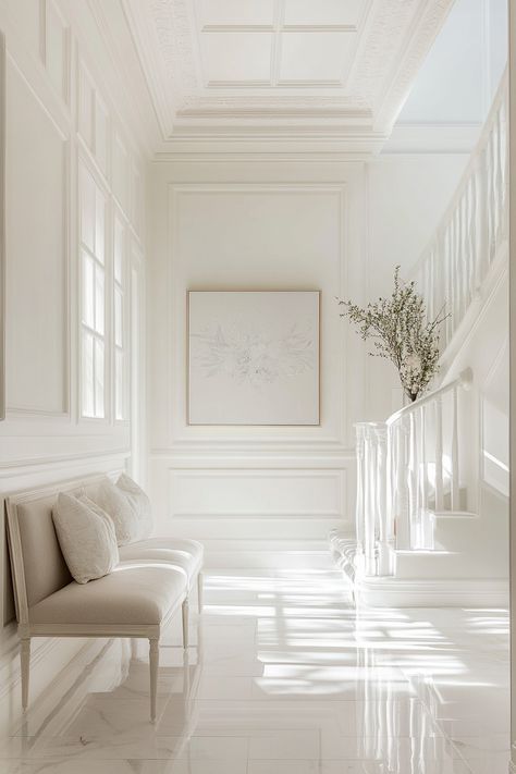 13 Foyer Designs To Inspire! - DreamyHomeStyle Foyer Designs, White Hall, Foyer Design, Wallpaper Decor, Living Room Decor Apartment, Winter Decor, Kitchen Design, Living Room Decor, New Homes