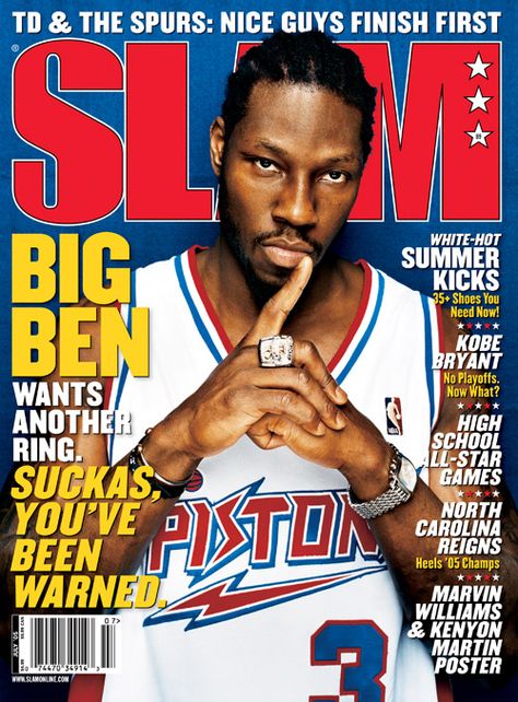 SLAM 89: Detroit Piston Ben Wallace appeared on the cover of the 89th issue of SLAM Magazine (2005, cover 2 of 2). Nba 2k Covers, Nba Magazine Cover, Slam Cover, Slam Basketball Magazine, Allen Iverson Slam Magazine, Ben Wallace, Slam Magazine, Tracy Mcgrady, Detroit Sports