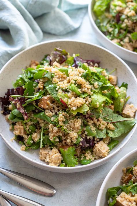 Asian-Style Quinoa Salad with Smoked Tofu, Fava Beans Quinoa Tofu, Fava Beans Salad, Beans Salad, Quinoa Salad Recipe, Healthy Asian, Tofu Salad, Broad Beans, Good Carbs, Delicious Clean Eating