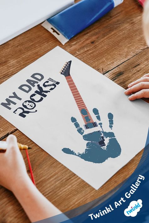 Guitar Handprint Art, Rock And Roll Crafts, Dad You Rock Craft, Fathers Day Art Projects, Father’s Day Crafts, Fathers Day Activities, Father's Day Crafts For Kids, Handprint Activity, Father's Day Activity