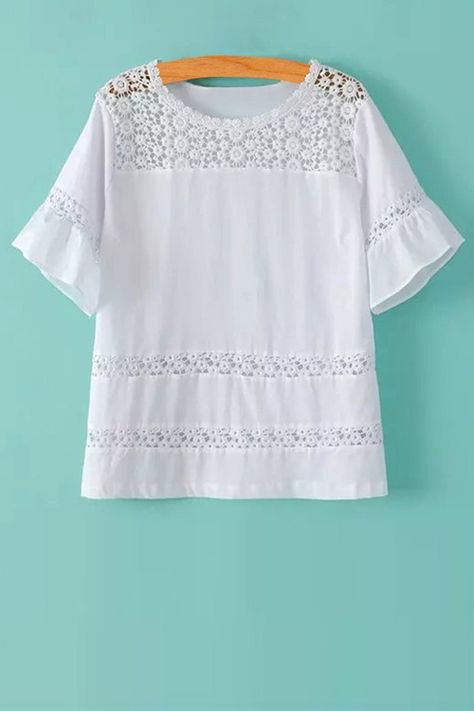 Tee Shirts For Women, White Lace Shirt, Mode Tips, Creative Clothes, Women Blouses Fashion, Fancy Tops, Fashion Tops Blouse, Trendy Fashion Tops, Blouse Pattern Sewing