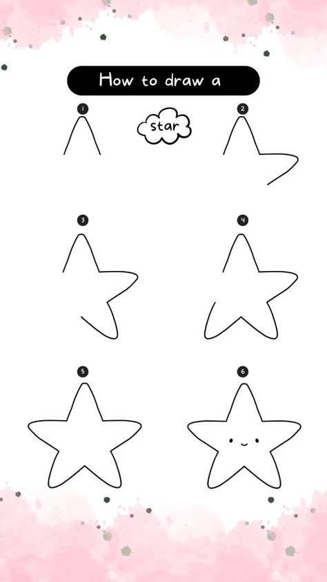 Doodle For Beginners, Star Doodle, How To Draw Cute, Kawaii Drawing, Draw Step By Step, Drawing Stars, Easy Drawing Steps, Drawing Ideas List, Cute Easy Doodles