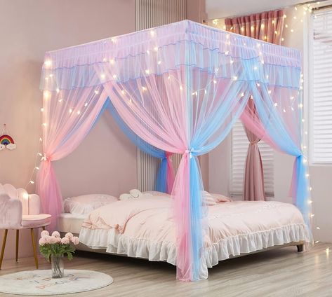 Rainbow Canopy Bed Curtains with Lights - Princess Bed Canopy for Girls - Bed Drapes Netting- Bedroom Decoration Accessories, Cute Canopy Bed Ideas, Cute Girls Bedroom Ideas, Curtains With Lights, Rainbow Canopy, Princess Bed Canopy, Bedroom Ideas Bed, Canopy Bed Ideas, Princess Canopy Bed, Princess Canopy