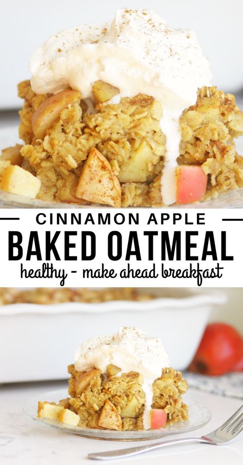 Apple cinnamon baked oatmeal is an easy and healthy make ahead breakfast for kids and a healthier and more filling form of classic apple pie. Filled with heart healthy oats, chopped apples and sweetened with honey this recipe is a family favorite! Make Ahead Breakfast For Kids, Apple Pie Baked Oatmeal, Apple Baked Oatmeal, Baked Oatmeal Recipes Healthy, Apple Cinnamon Baked Oatmeal, Cinnamon Baked Oatmeal, Baked Apple Oatmeal, Apple Pie Oatmeal, Baked Cinnamon Apples