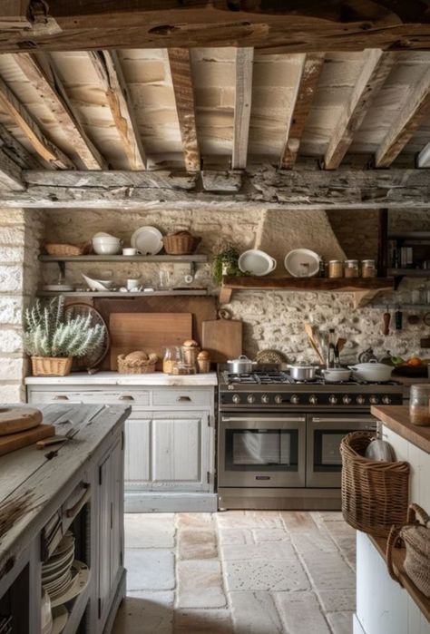 Adobe House Interior, European Country Kitchen, Rustic French Country Kitchen, Tulum House, Stone Farmhouse Sink, French Kitchen Design, Kitchen Styles French, French Country Kitchen Ideas, French Country Kitchen Designs