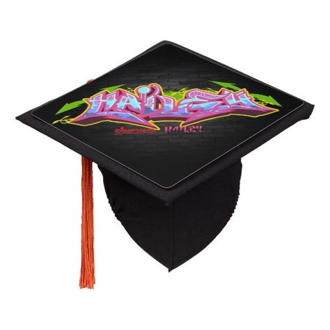 Graduation cap featuring custom graffiti of the name Hailey Graffiti Graduation Cap, Mortar Board, Graduation Design, Grad Caps, Class Of 2016, Graduation Cap Toppers, Cap Ideas, Grad Cap, Street Art Graffiti