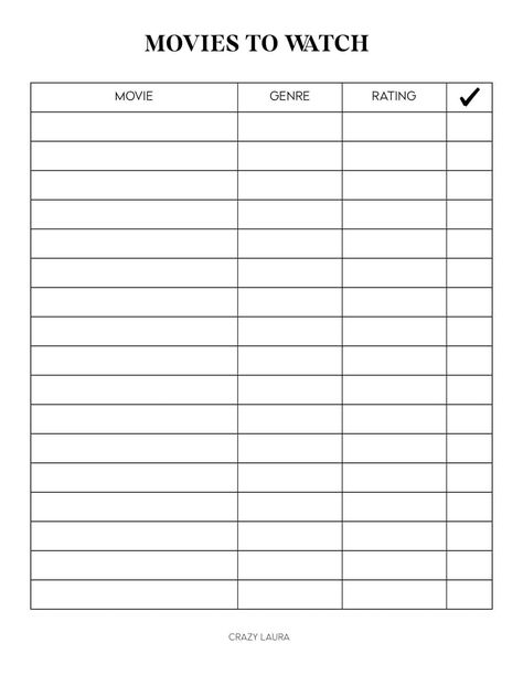 Movie Tracker Printable, Tv Tracker, Bullet Journal Layout Templates, Journal Banner, Movie Tracker, Crazy Laura, Samsung Notes, Bullet Journal Ideas Templates, Notepaper