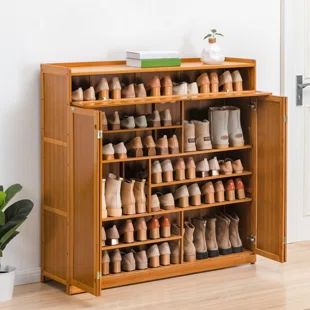 Latitude Run® 24 Pair Shoe Storage Cabinet | Wayfair Shoe Storage Cabinet With Doors, Shoe Cabinet Entryway, Boot Organization, Storage Cabinet With Doors, Bamboo Shoe Rack, Cabinet With Doors, Inside Design, Shoe Storage Cabinet, Closet Bedroom