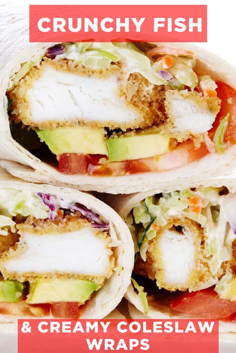 Fish Tortilla Wrap, Fish Wraps Tortillas, Fish Wraps Recipe, Fish Wraps, Slaw Sandwich, Wraps Ideas, Avocado Tacos, Pin Wheels, Wraps Recipes