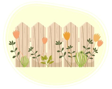 Illustration gardening wooden fence with... | Premium Vector #Freepik #vector #beautiful-garden #spring-garden #flower-farm #backyard Backyard Illustration, Fence With Flowers, Fence Illustration, Farm Backyard, Cartoon Garden, Socotra, Garden Spring, Wooden Fence, Dog Illustration