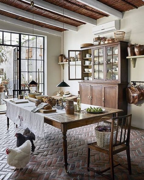 Follow The Yellow Brick Home - Beautiful and Timeless Brick Floors (and a Kitchen Makeover Sneak Peek!) – Follow The Yellow Brick Home Kitchen Flooring Trends, Brick Floor, Rustic Country Kitchens, Country Kitchen Designs, French Country Kitchens, Flooring Trends, French Country Kitchen, Brick Flooring, French Kitchen