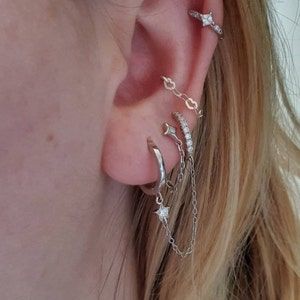 Industrial Earring, Industrial Earrings, Earring Piercing, Conch Piercing, Double Chain, Piercing Jewelry, Gold Rose, Ear Cuff, Piercings