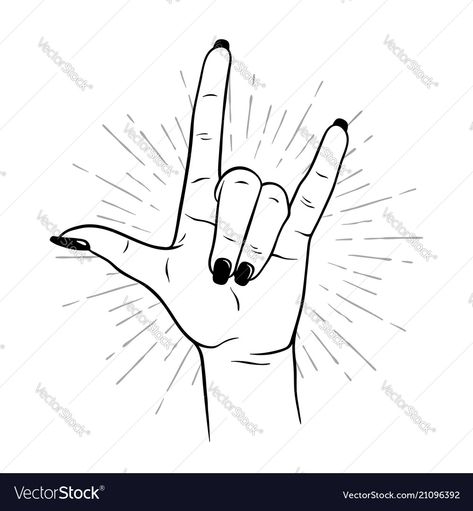 Rock Sign Tattoo, Rock Hand Tattoo, Flash Tattoo Blackwork, Language Tattoos, Sign Language Tattoo, Rock Hand Sign, Pinterest Tattoo Ideas, Rip Dad, Learning Drawing